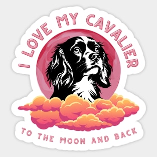 I Love My Cavalier to the Moon and Back | Pink Moon Silhouette Sticker